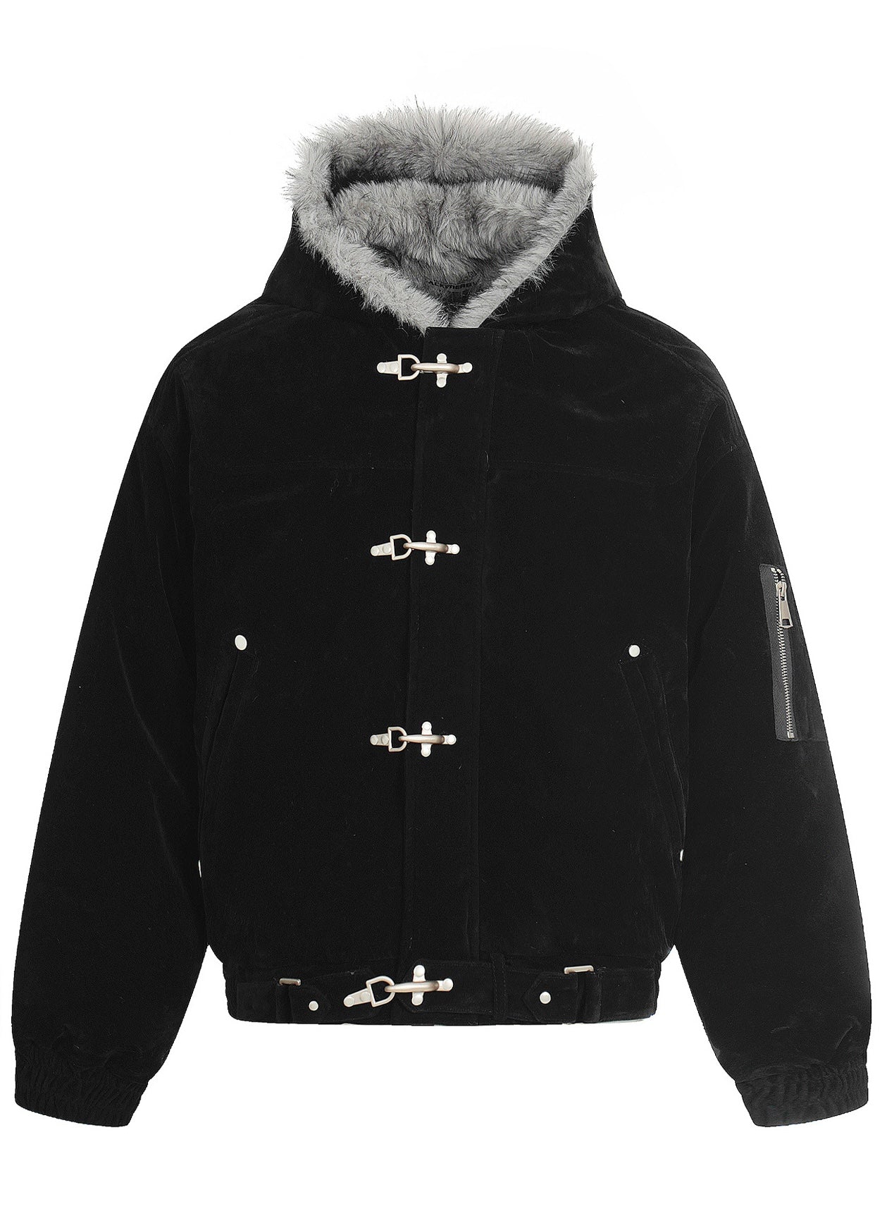 Clasped Hooded Fur Bomber