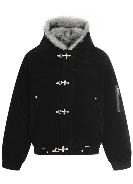 Clasped Hooded Fur Bomber