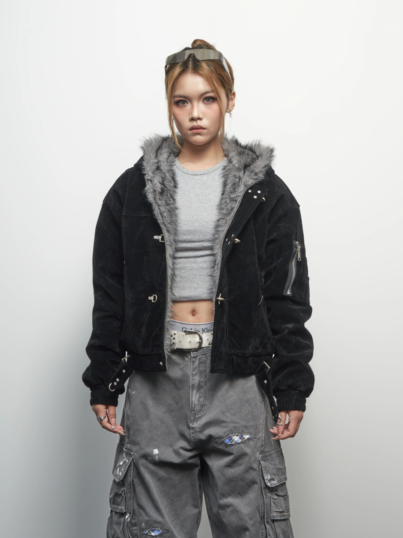 Clasped Hooded Fur Bomber